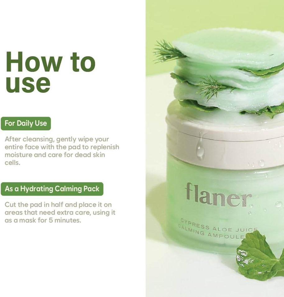 Cypress Aloe Calming Toner Pads – Soothing & Hydrating, 70 Sheets - MIRA MORA